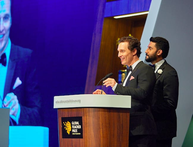 Actors Matthew McConaughey and Abhishek Bachchan show their support for the Global Teacher Prize.