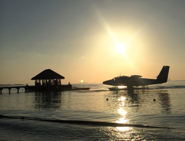 Seaplane at sunset at Per Aquum Niyama