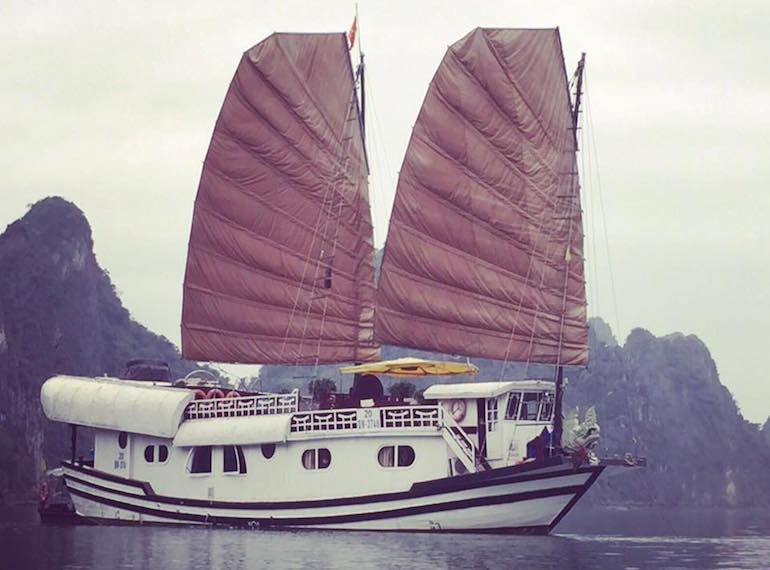 Our kids loved living aboard this junk boat on Ha Long Bay: plank walking optional.