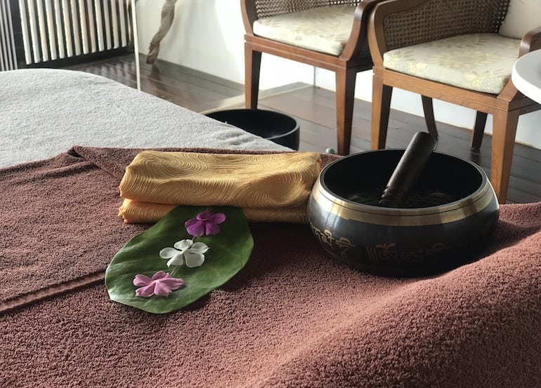Himalayan singing bowls are part of the relaxing treatments at The Spa by Clarins at The Residence Maldives