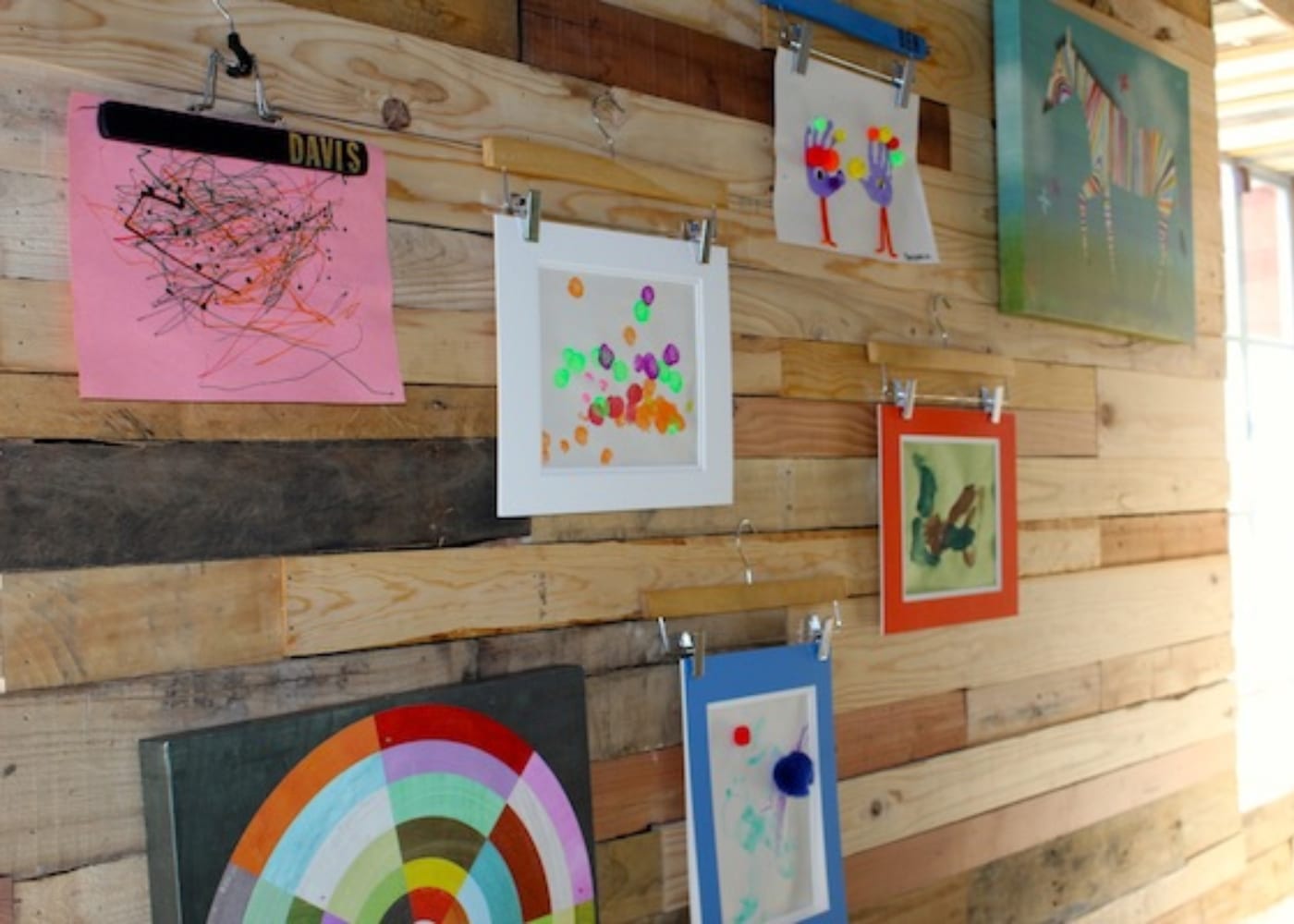 coat hangers to display kids' art